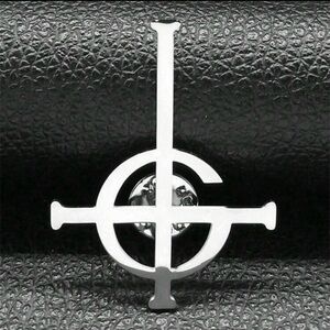 Ghost Band Grucifix Silver Lapel Pin - Men's Accessory